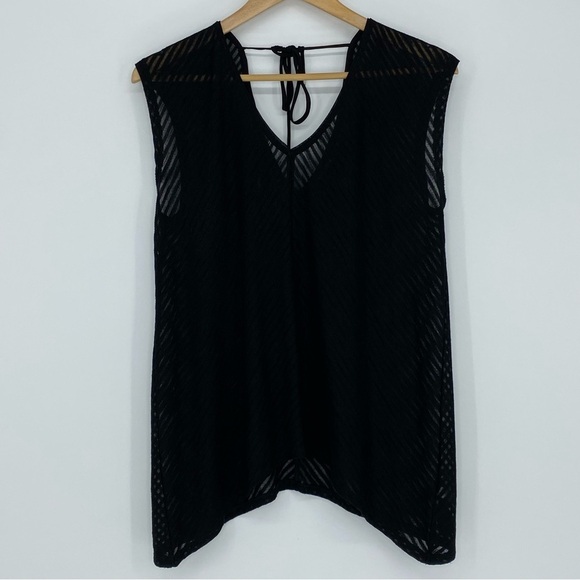 WHBM black v-neck striped sheer lightweight sleeveless top wms sz medium - Picture 3 of 13